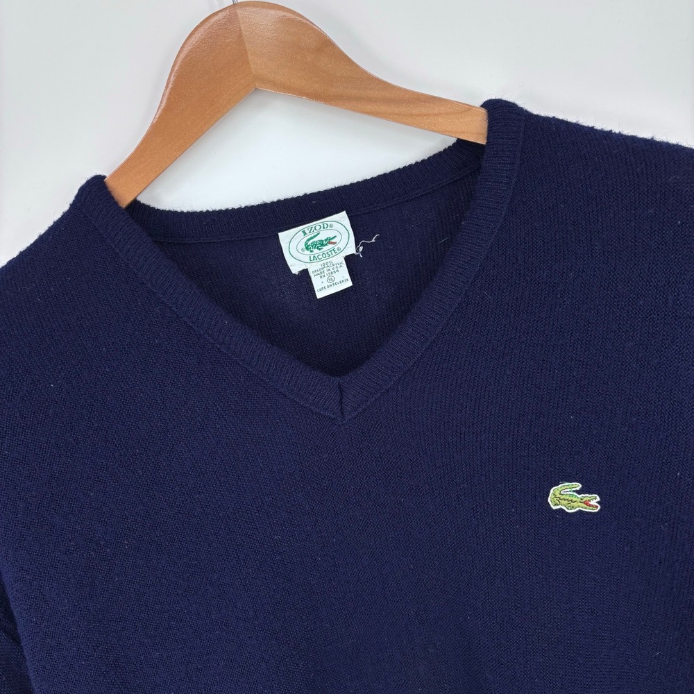VTG Izod Lacoste V-Neck Sweater Mens XL Navy Blue Orlon Acrylic Made In USA